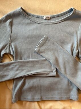 Garage Light Blue Ribbed Long Sleeve Top